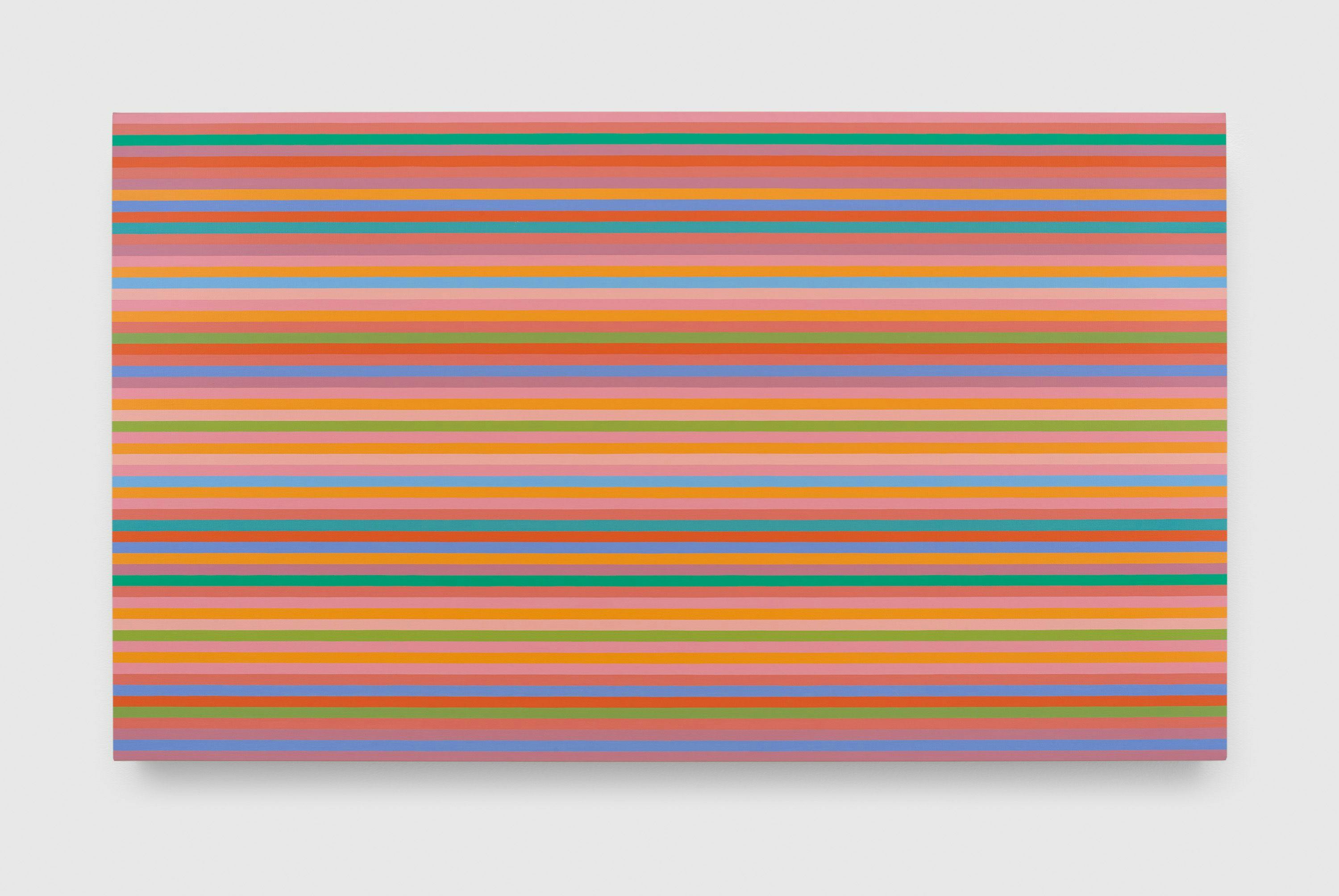 A painting by Bridget Riley, titled Arioso (Blue), dated 2013.