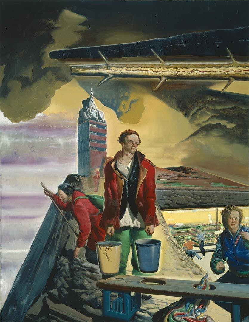 A painting by Neo Rauch, titled H√∂he, dated 2004.