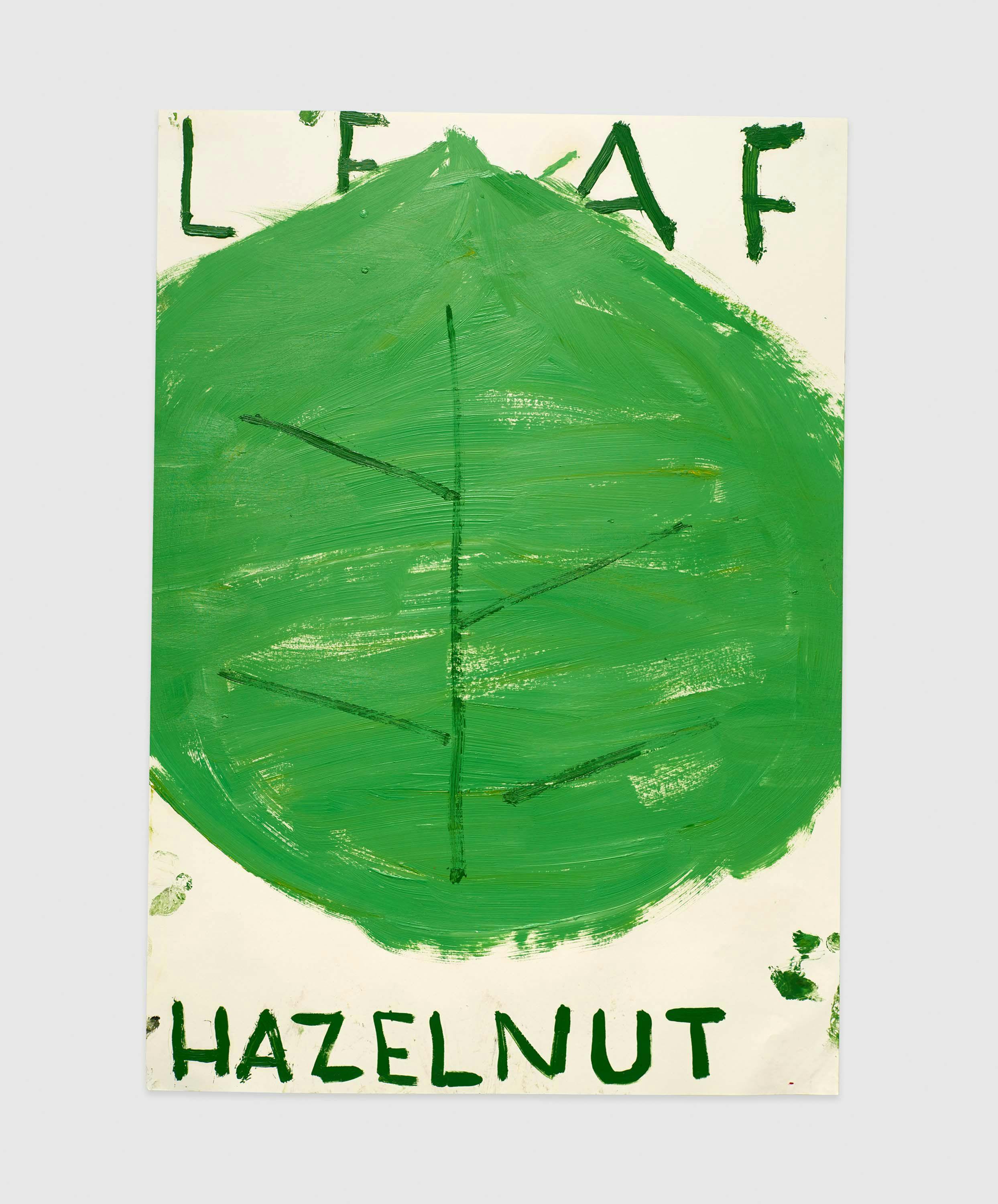 A work on paper by Rose Wylie, titled Hazelnut Leaf, dated 2015.