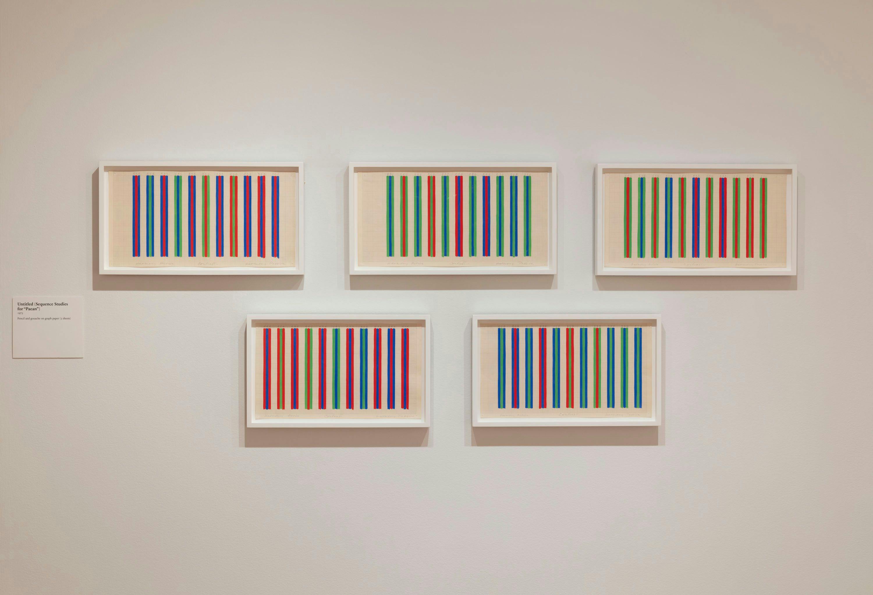 Installation view of the exhibition, Bridget Riley: Bridget Riley Drawings: From the Artist's Studio, at the Art Institute Chicago in Chicago, dated 2022.