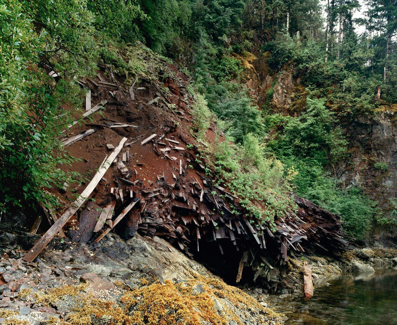 A photograph by Stan Douglas, titled Collapsed Structure at McBride Bay (17 of 30), dated 1996.