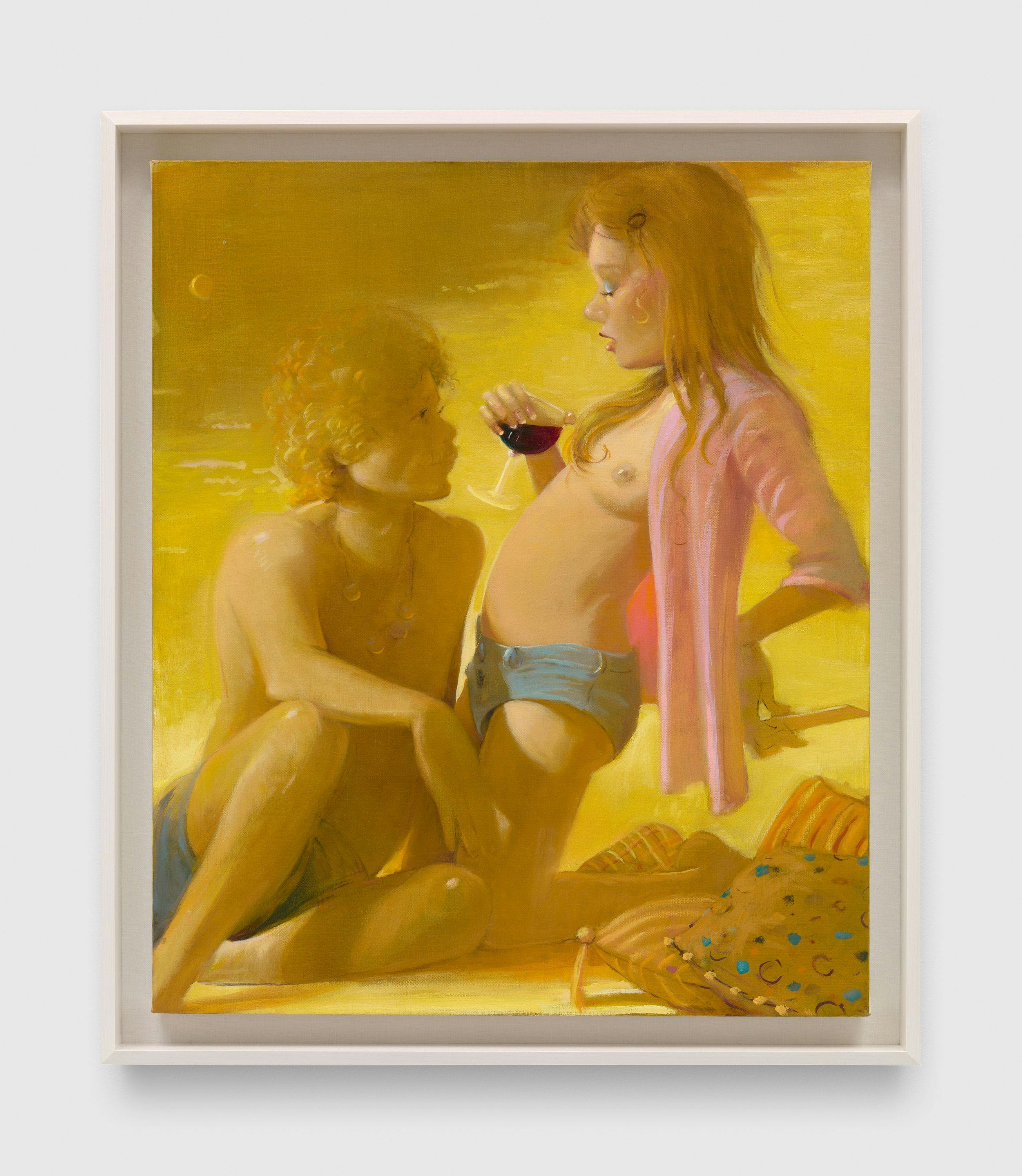 A painting by Lisa Yuskavage, titled Mrs. and Mr. Golden, dated 2018.