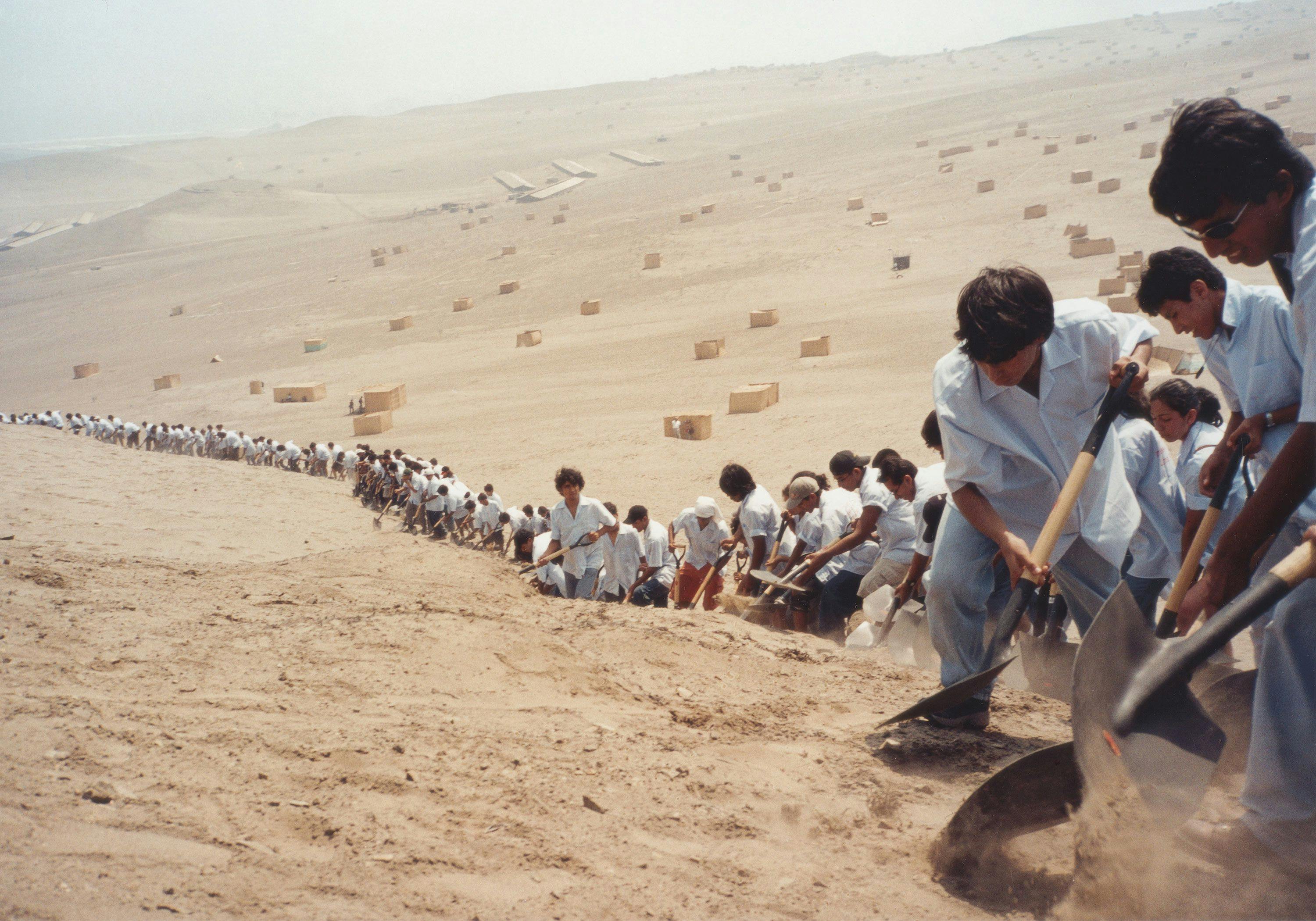 A video by Francis Alÿs (in collaboration with Cuauhtémoc Medina and Rafael Ortega), titled When Faith Moves Mountains, dated 2002.