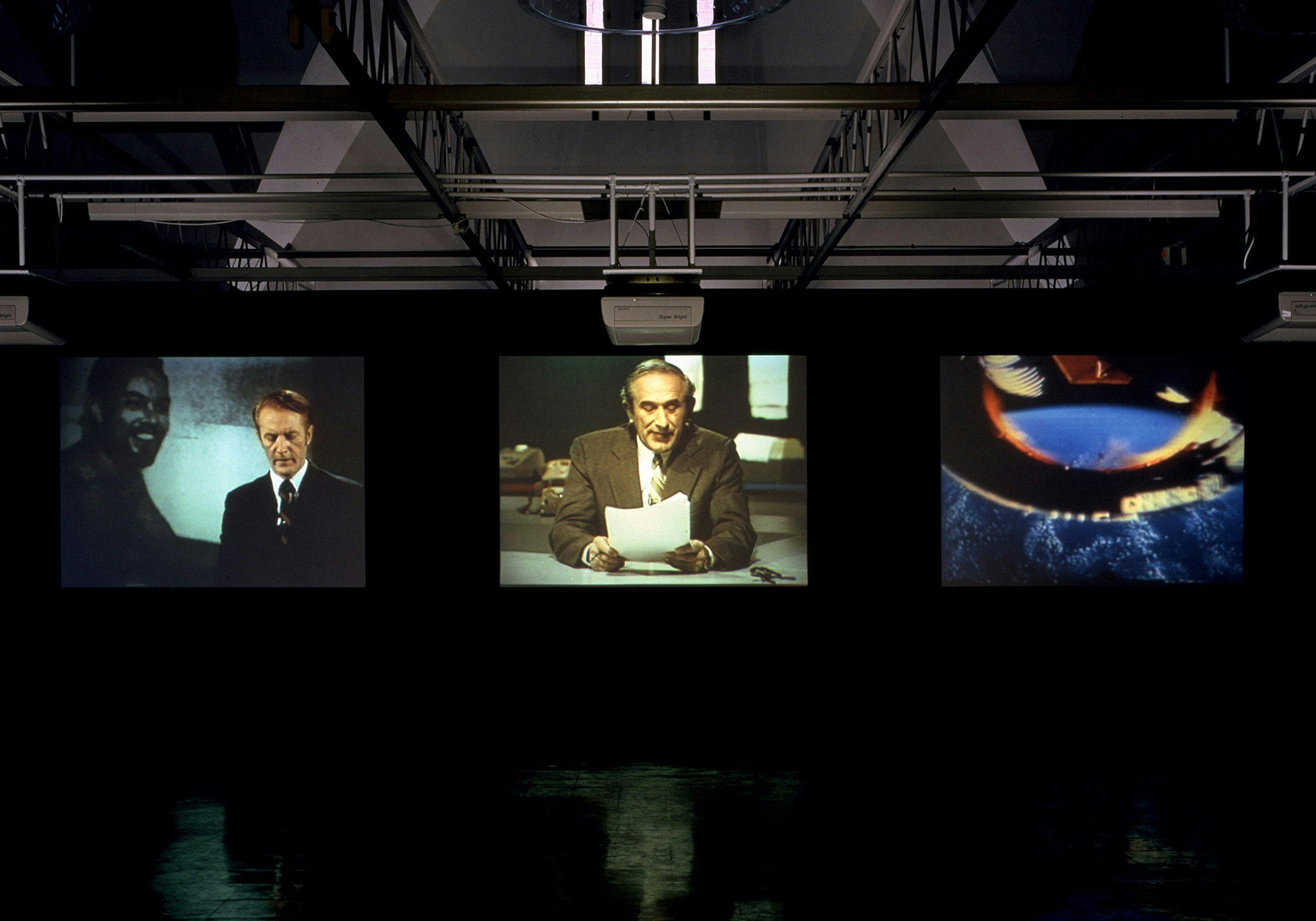 A video installation by Stan Douglas, titled Evening, dated 1994.