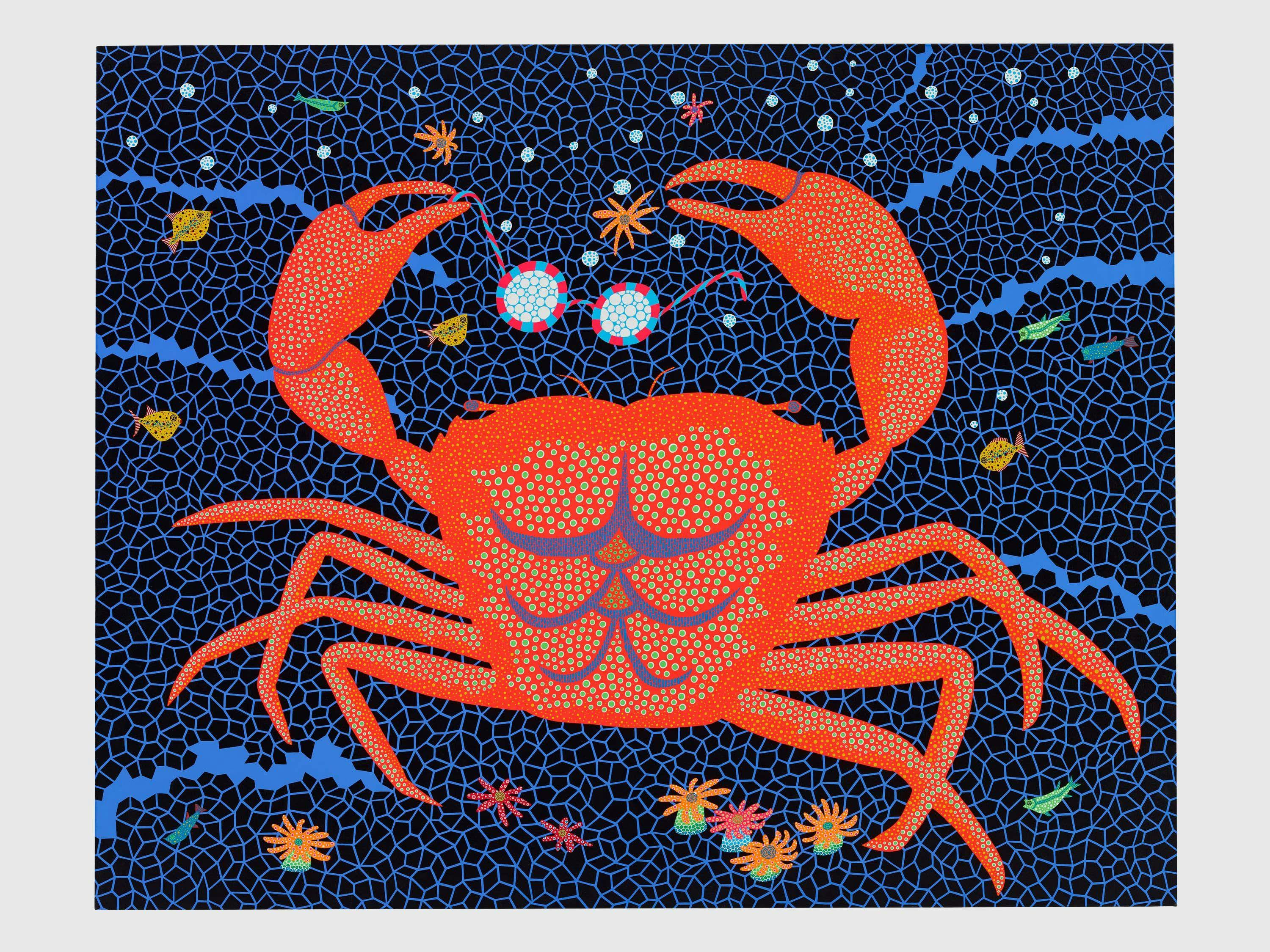 A painting by Yayoi Kusama, titled A-CRAB, dated 2008.