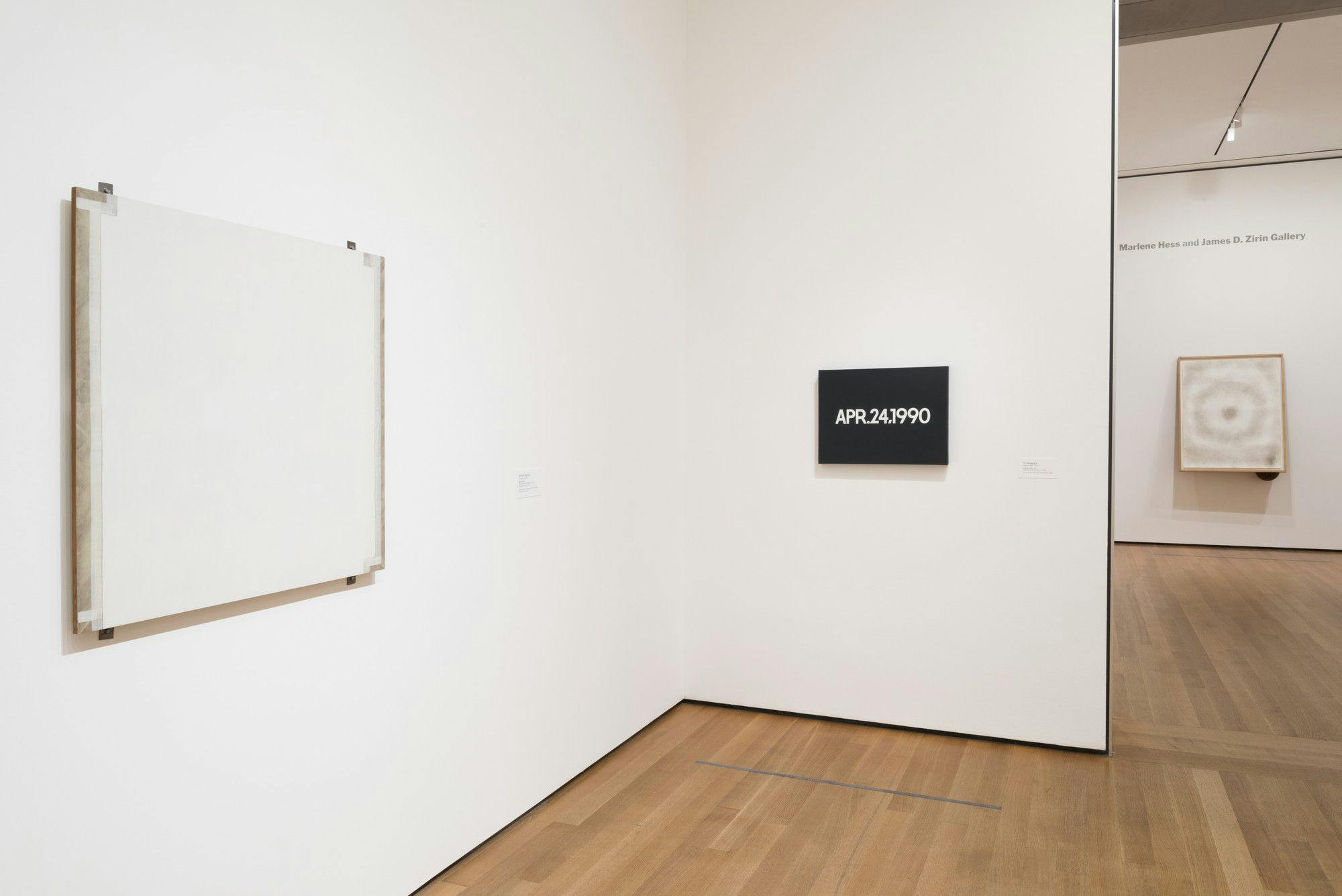 Installation view of the exhibition, Robert Ryman: The Long Run, at the Museum of Modern Art in new York, dated 2017 to 2018.