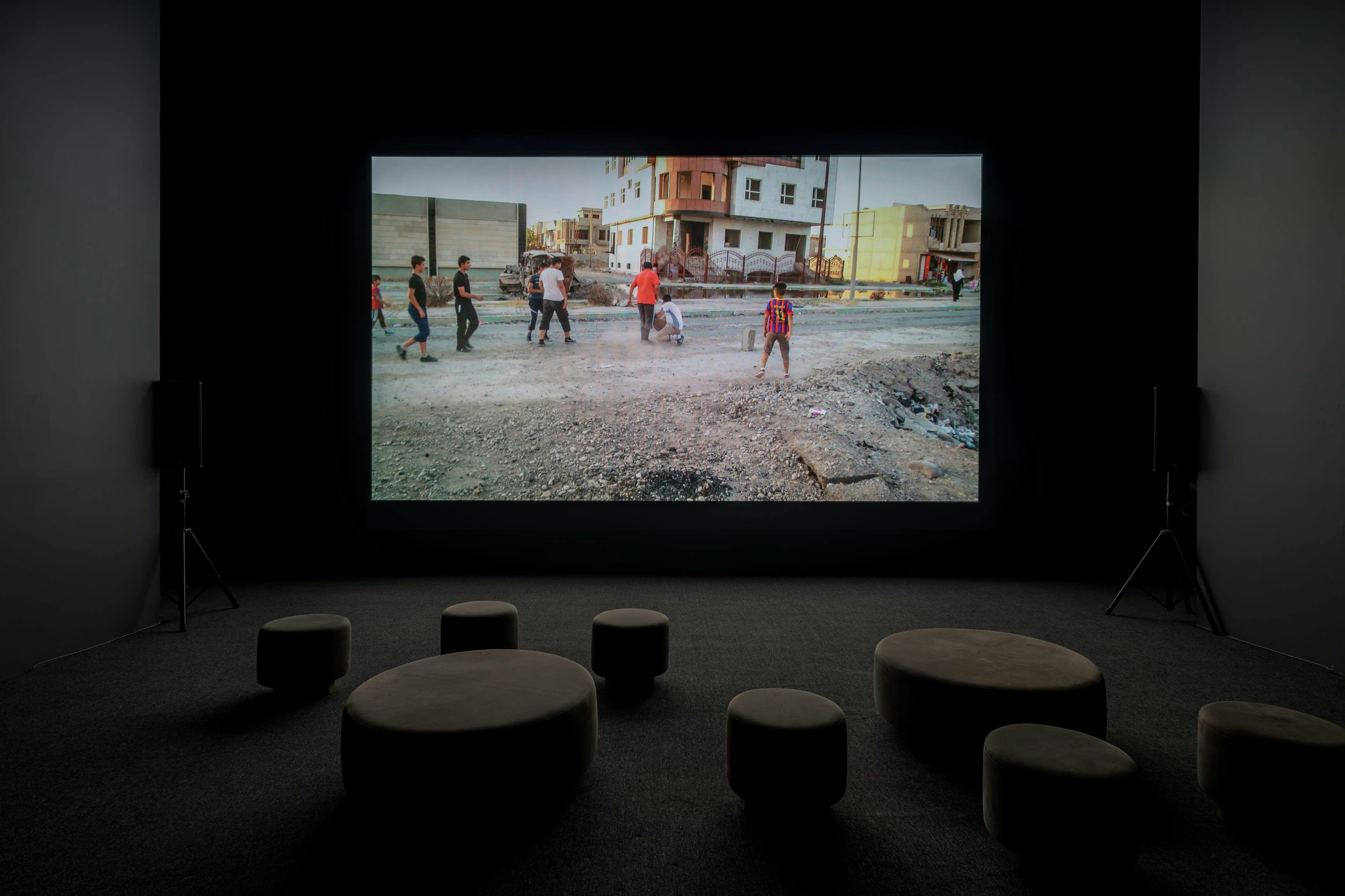 Installation view of the exhibition Francis Alÿs: Children’s Games, at the Museo Universitario Arte Contemporáneo in Mexico City, dated 2023.