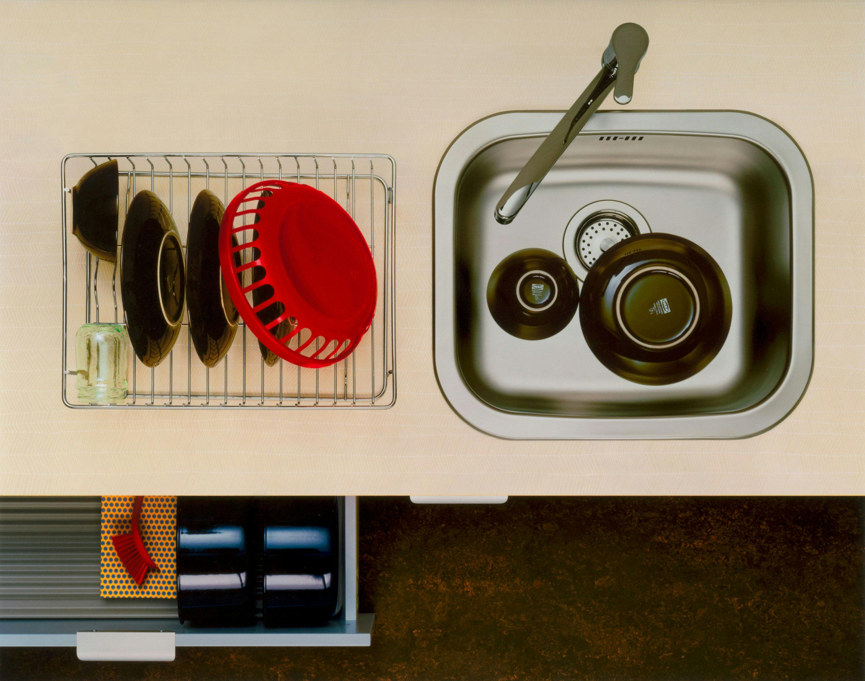 A photograph by Christopher Williams, titled Blocking Template: Ikea Kitchen (Overhead Nr. 1) Studio Thomas Borho, Oberkasseler Str. 39, Düsseldorf, Germany September 4, 2022, dated 2023.
