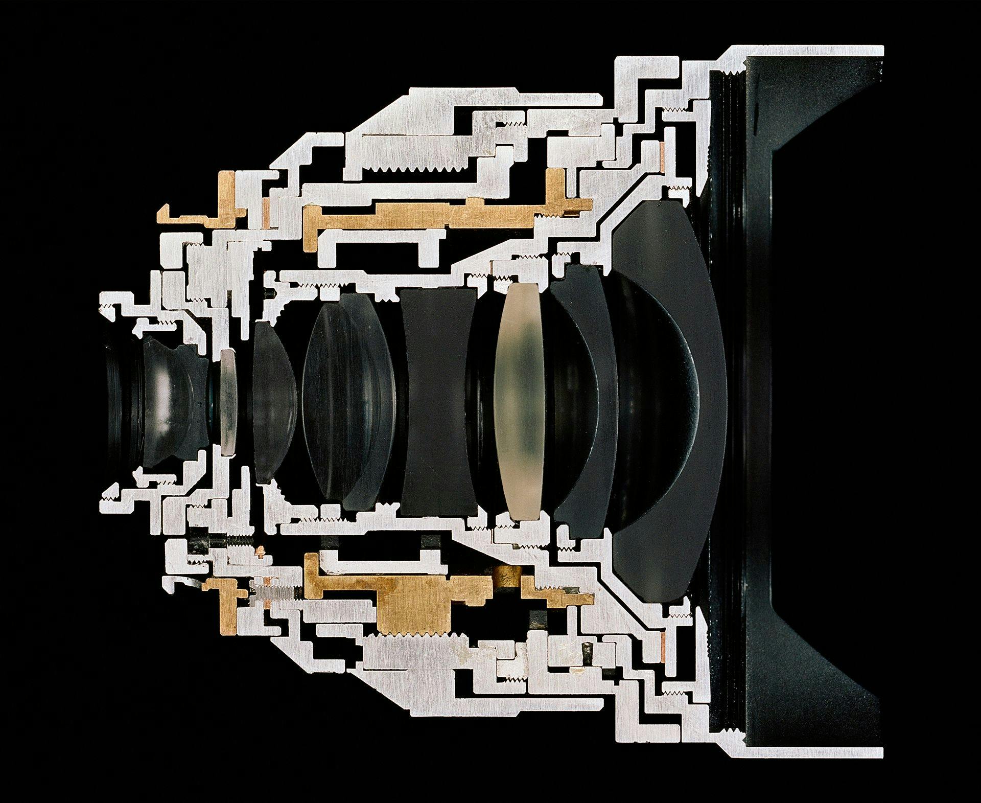 A photograph by Christopher Williams titled Cutaway model Zeiss Distagon T* 2.8/15 ZM‚Ä¶, dated 2013.