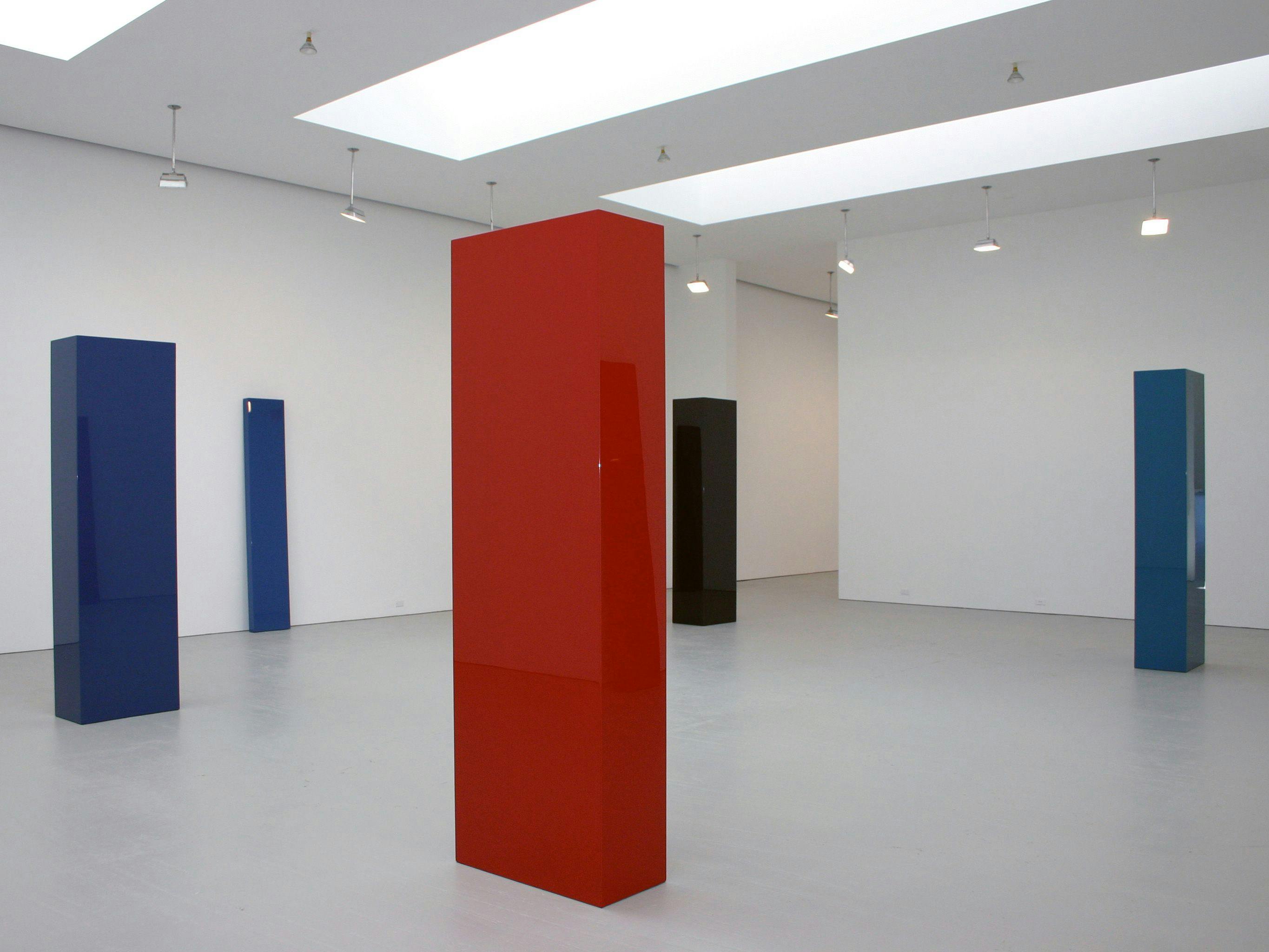 Installation view of the solo exhibition¬†John McCracken: New Sculpture¬†at David Zwirner, New York, dated January 29 through February 28, 2004.