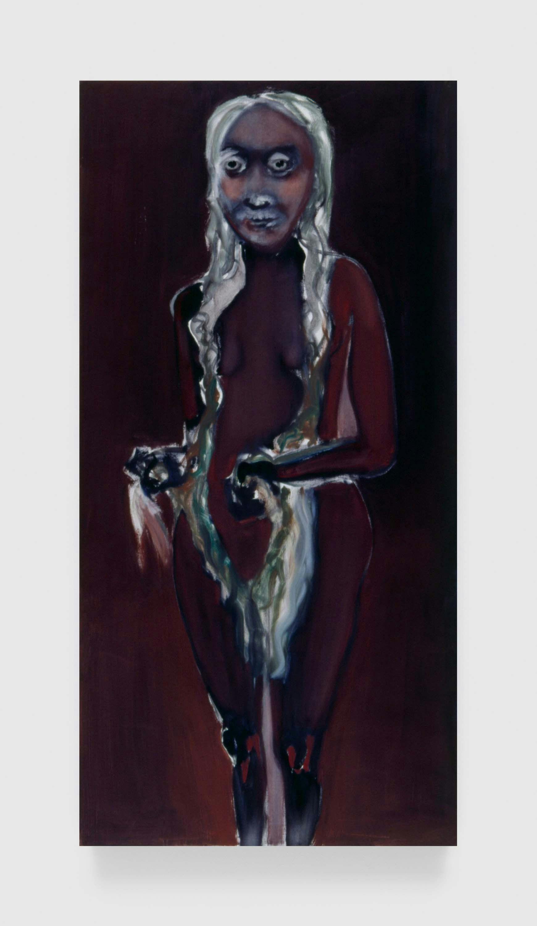 A painting by Marlene Dumas, titled Magdalena (Out of Eggs, Out of Business), dated 1995.