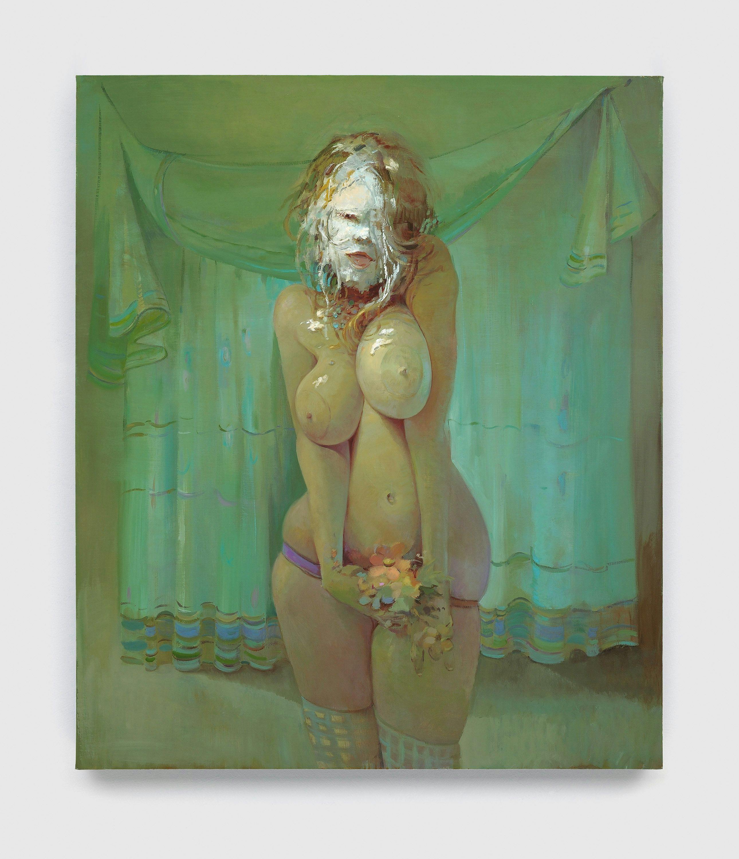 A painting by Lisa Yuskavage, titled PieFace, dated 2008.