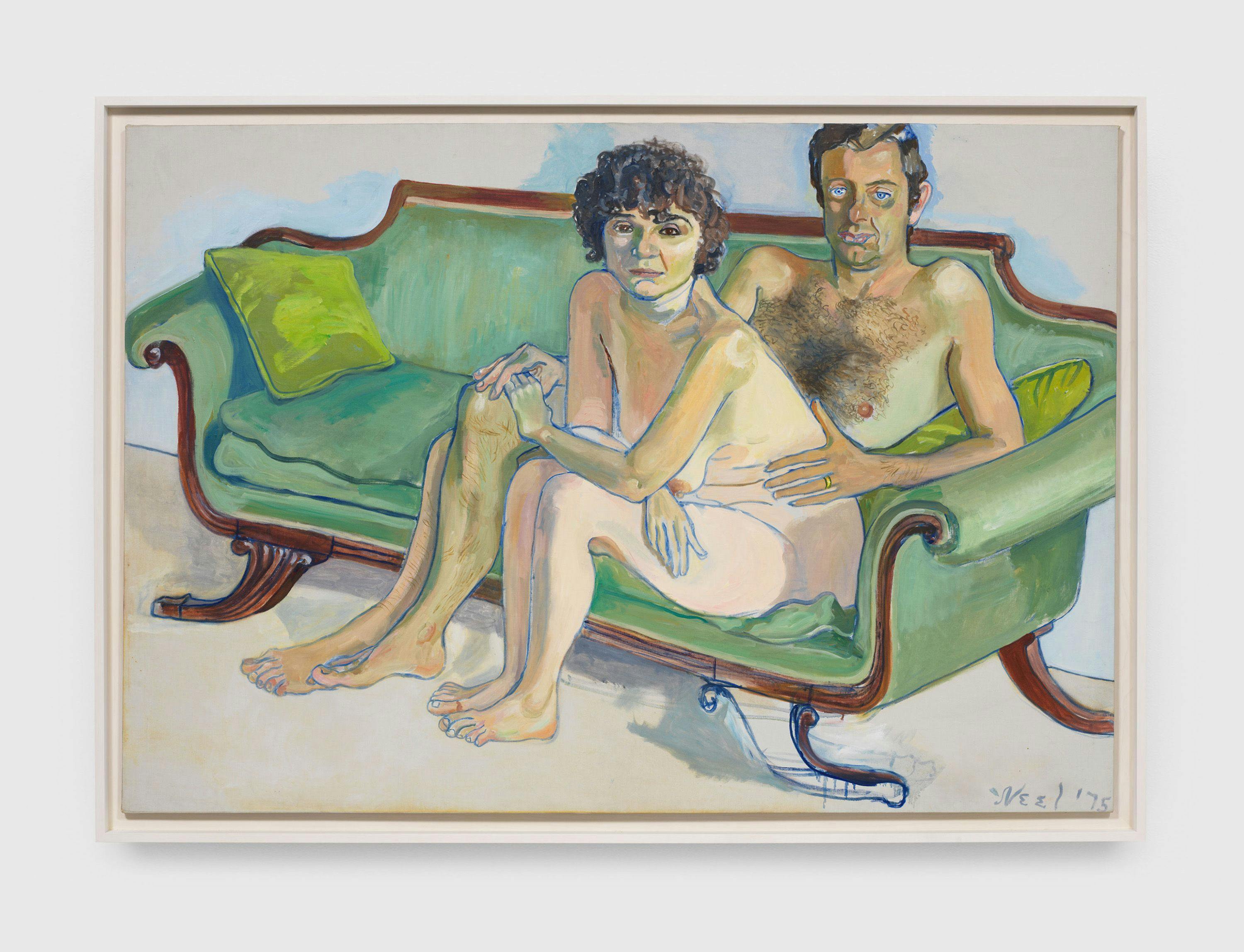 A painting by Alice Neel, titled Cindy Nemser and Chuck, dated 1975.