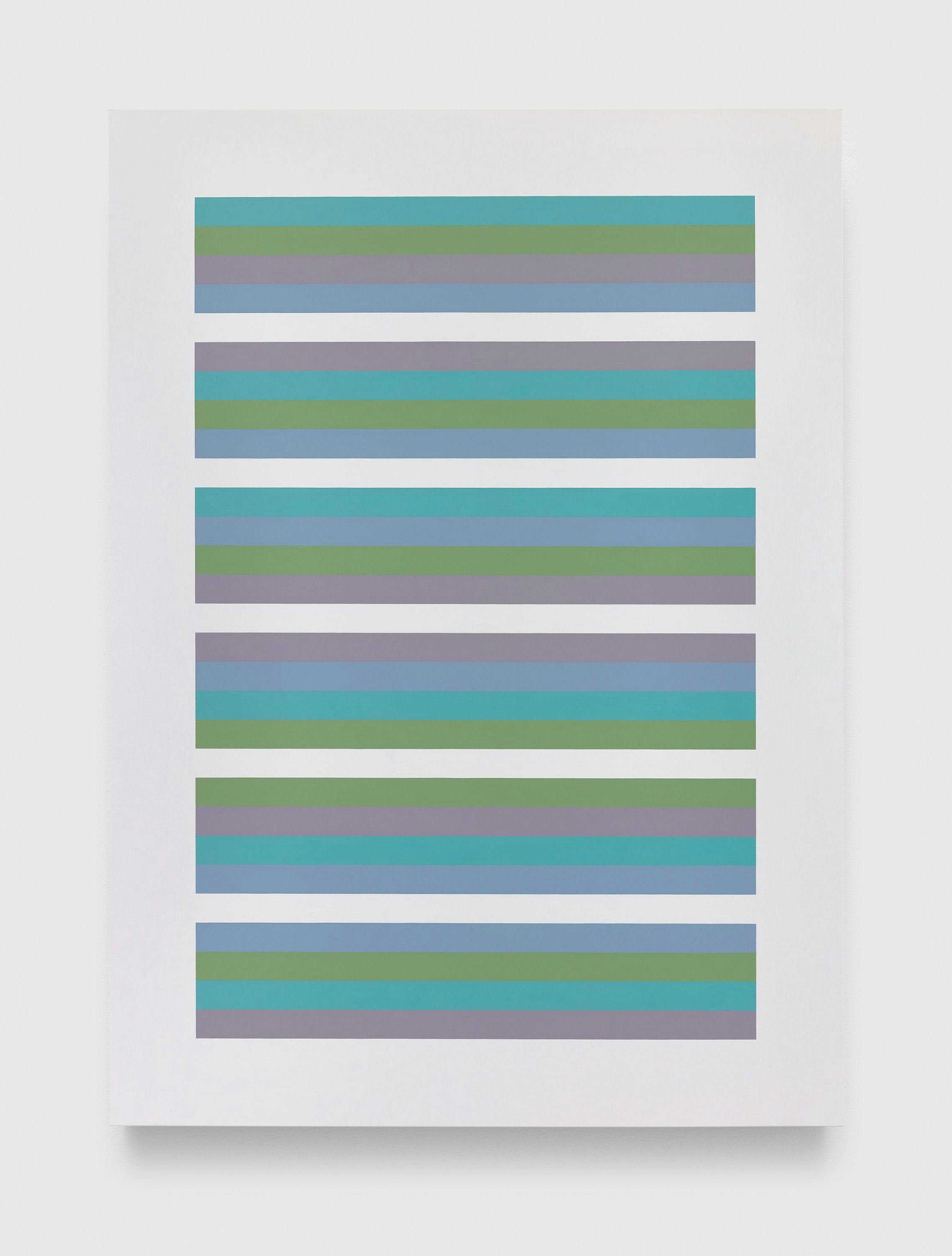 A painting by Bridget Riley, titled Intervals 22, dated 2020.