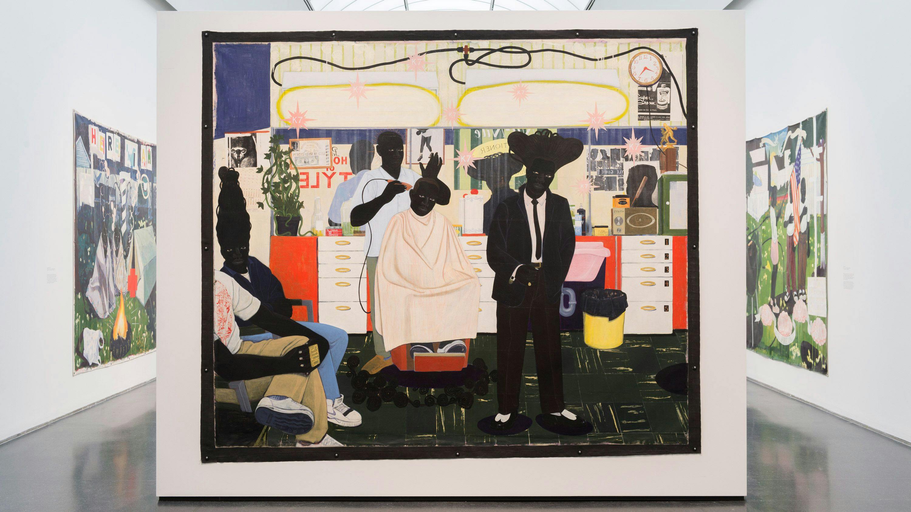 An installation view of the exhibition, Kerry James Marshall: Mastry, Museum of Contemporary Art Chicago, dated 2016.