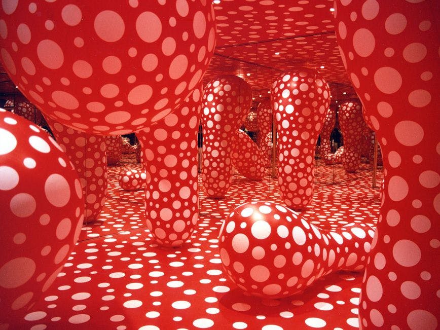 An installation by Yayoi Kusama, titled Dots Obsession, dated 1998.
