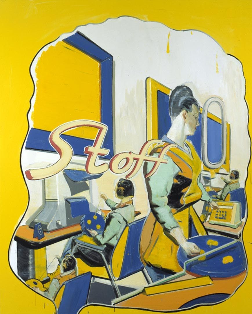 A painting by Neo Rauch, titled Stoff, dated 1998.