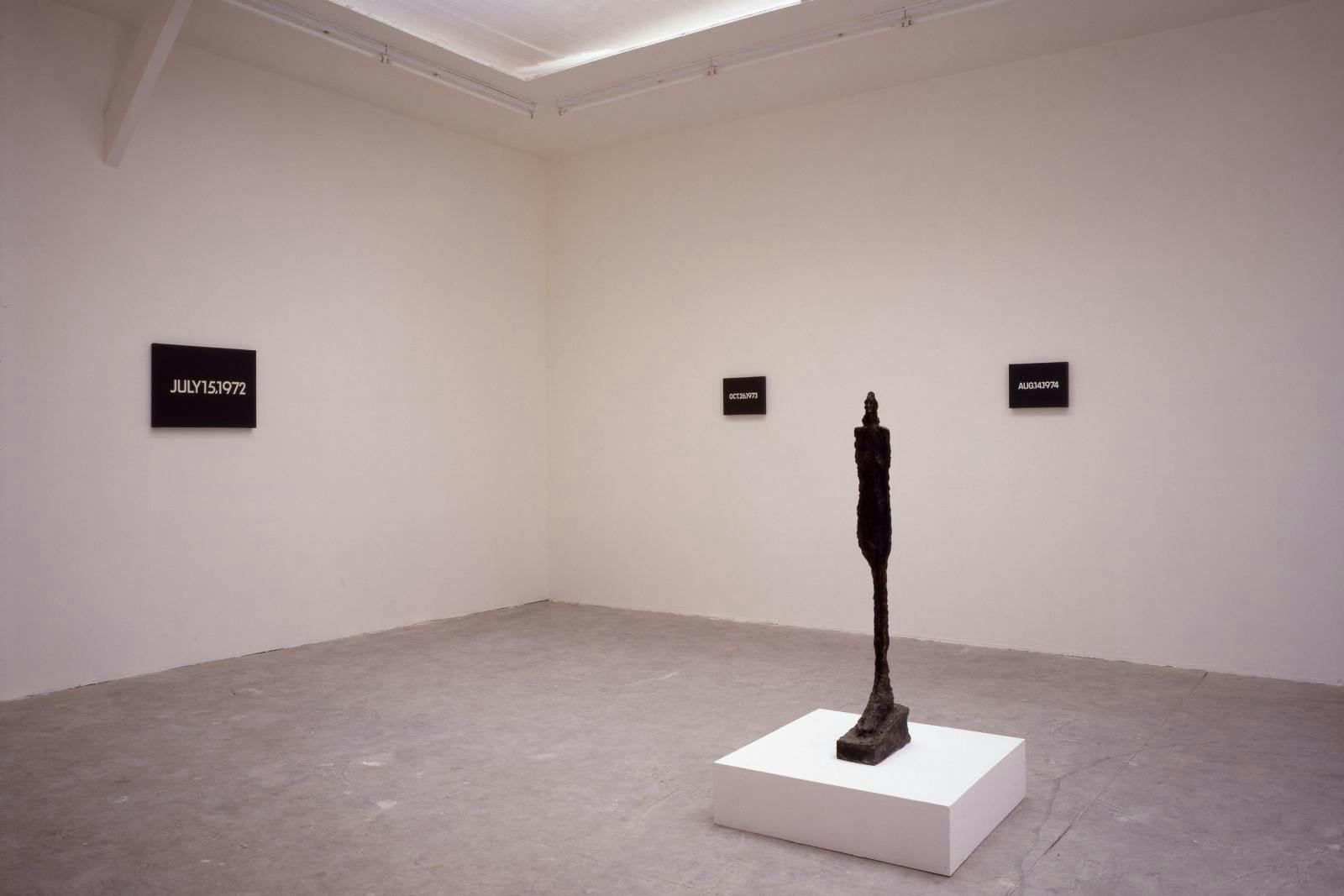 Installation view of the exhibition Conscience: On Kawara & Alberto Giacometti at Le Consortium in Dijon, France in 1990. Courtesy Le Consortium