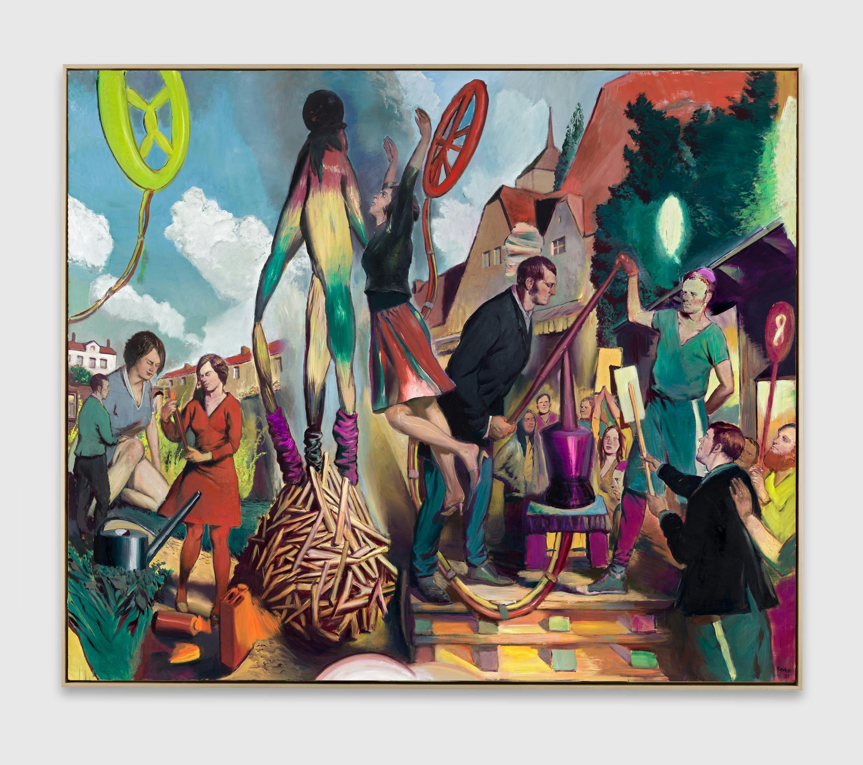 A painting by Neo Rauch, titled Die Pumpe, dated 2021.