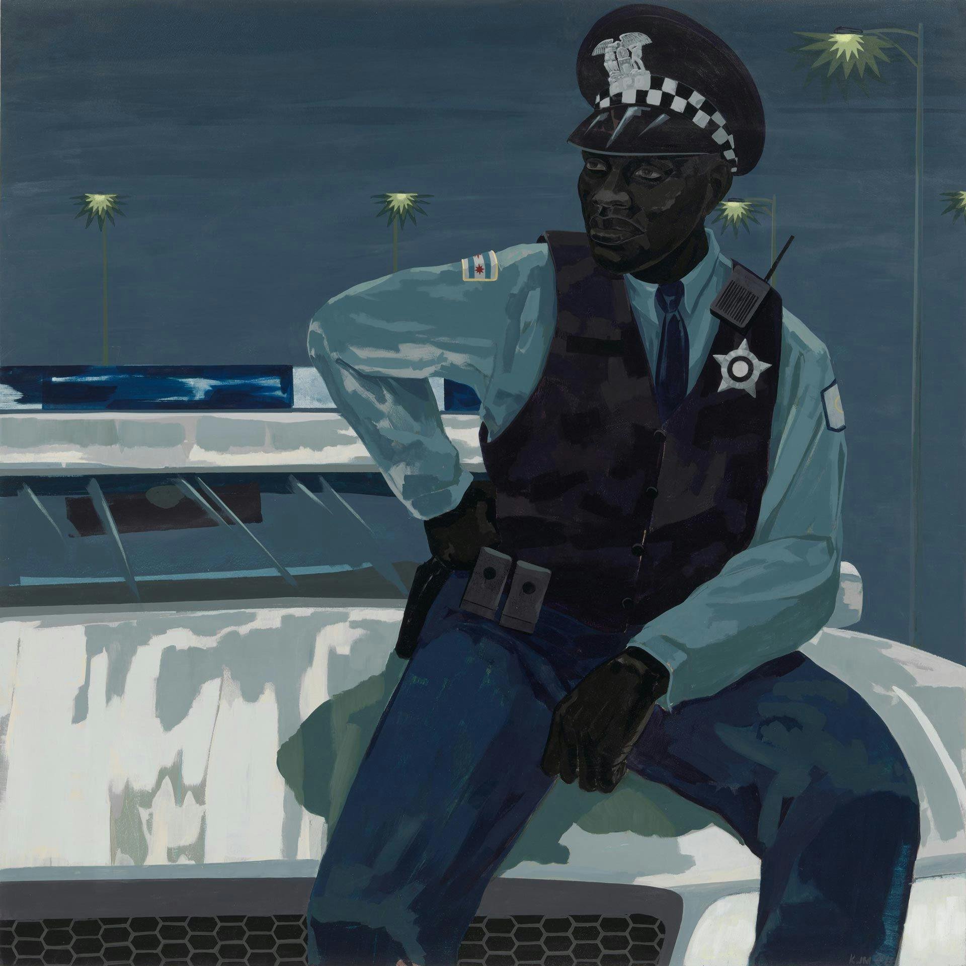 A painting by Kerry James Marshall titled Untitled (policeman), dated 2015.