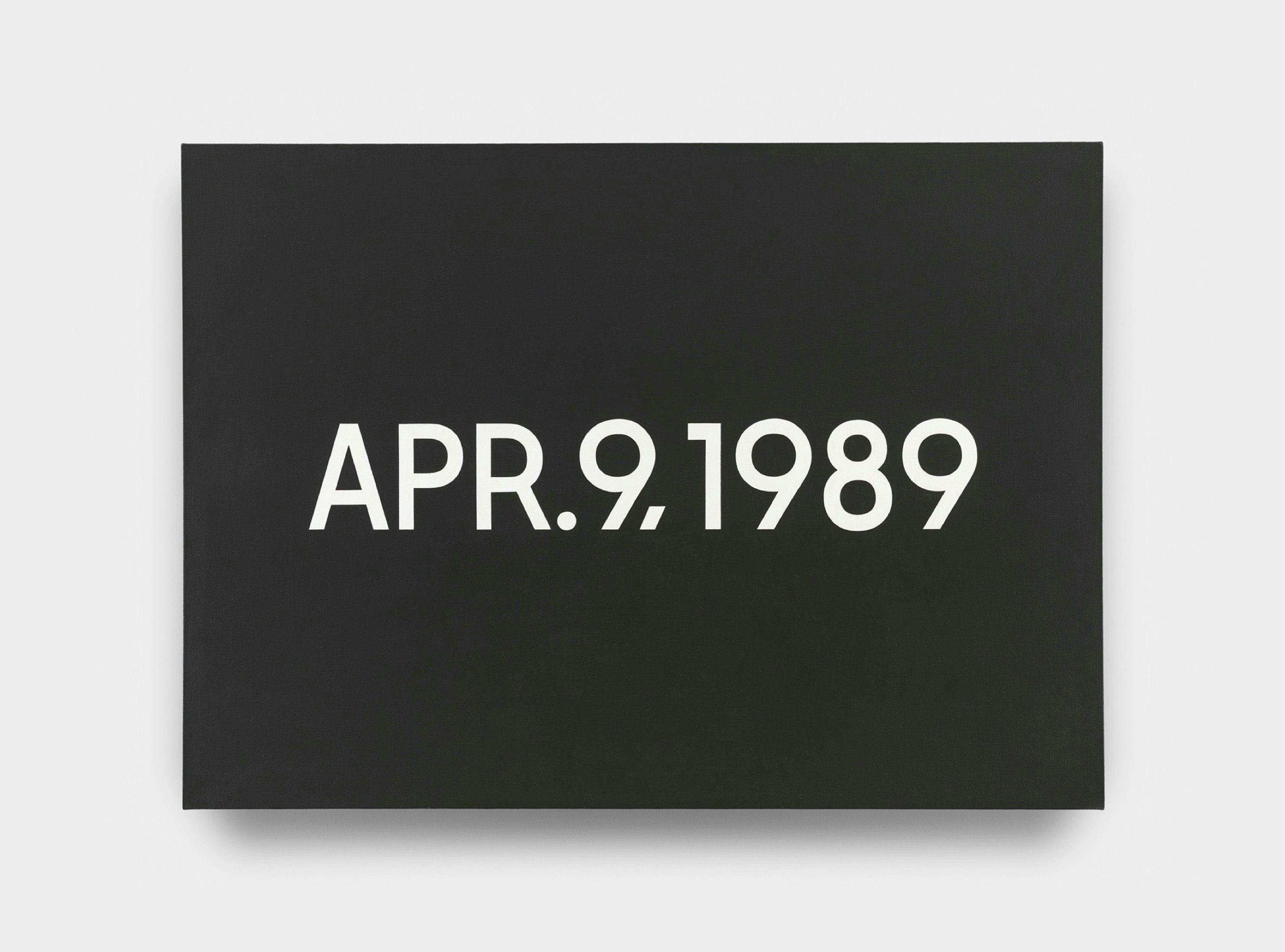 A painting by On Kawara, titled APR. 9, 1989, dated 1989.