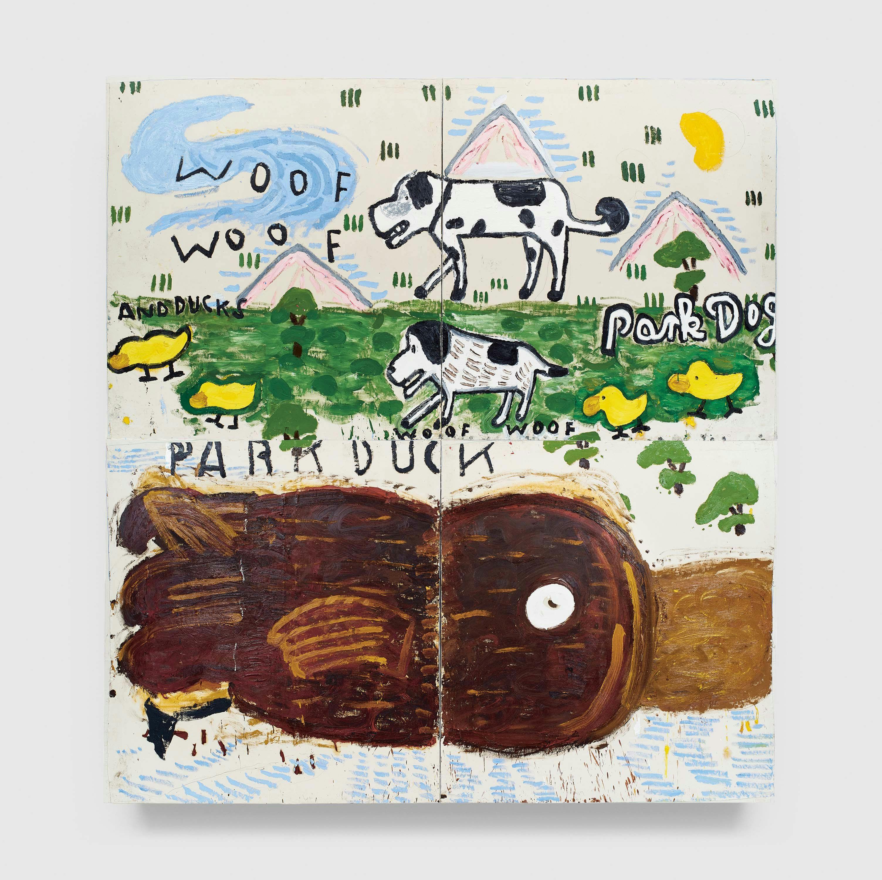 A painting by Rose Wylie, titled Park Duck, dated 2017.