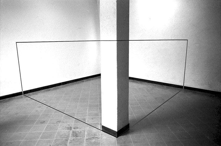 An installation view of an untitled mixed media installation by Doug Wheeler, as installed at the Centro Internazionale di Sperimentazioni Artistiche Marie-Louise Jeanneret, Boissano, Italy, dated 1981.