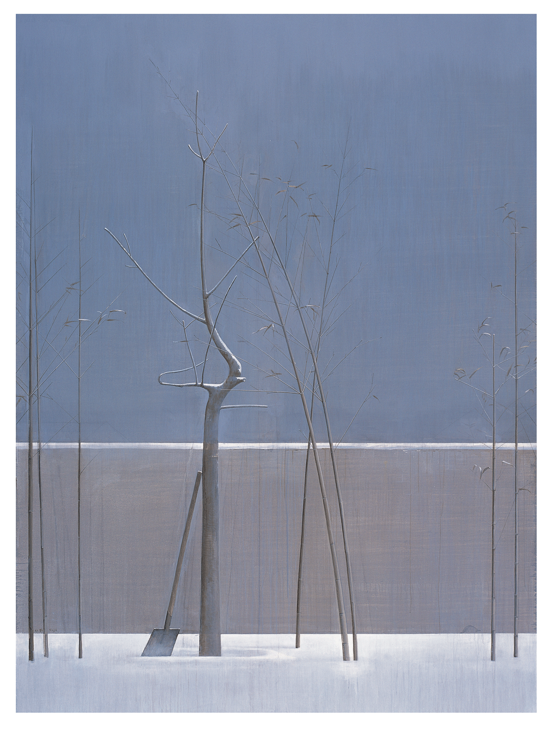 A painting by Liu Ye, titled Composition with Bamboo and Tree, dated 2007.