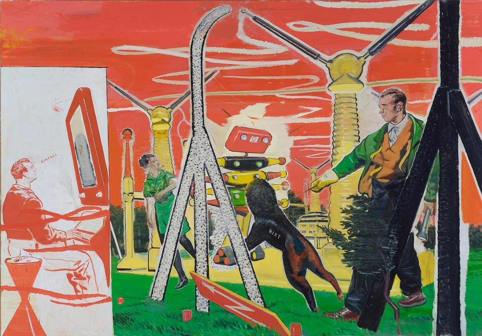 A painting by Neo Rauch, titled Einfall, dated 2001.